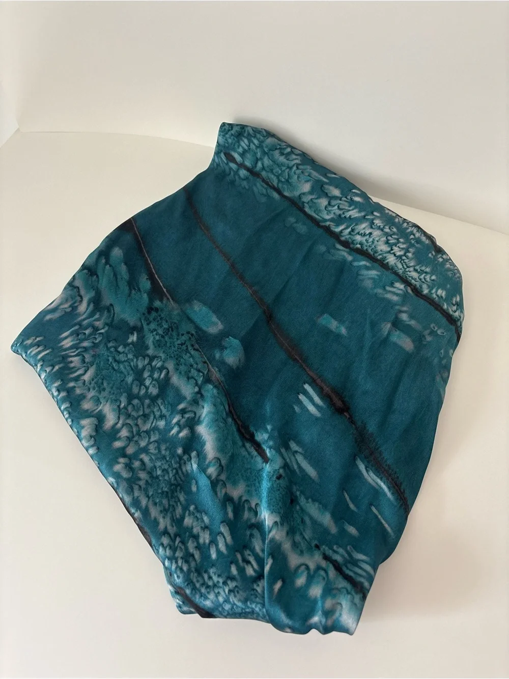 Avoсa Teal Blue Patterned Silk Scarf